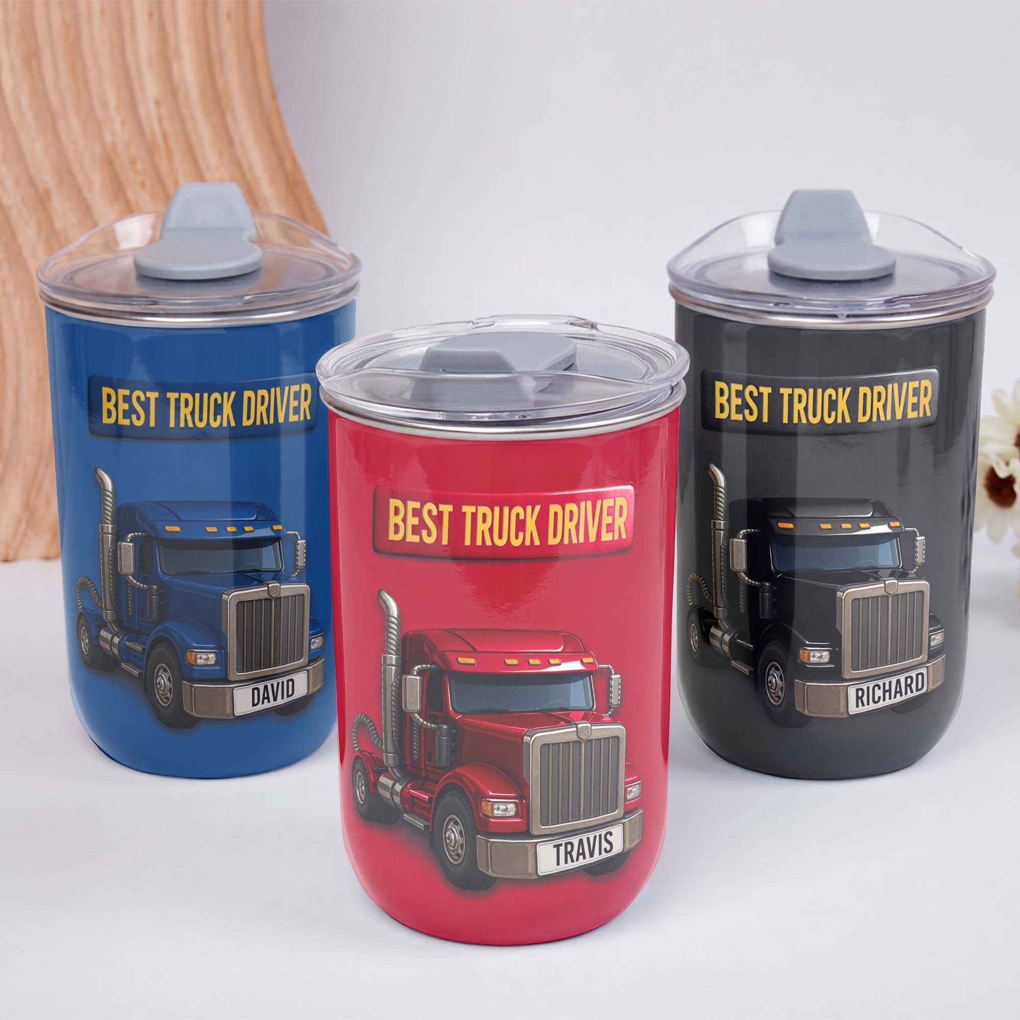 Personalized Blue Semi Truck Tumbler Custom Name Gift for Dad