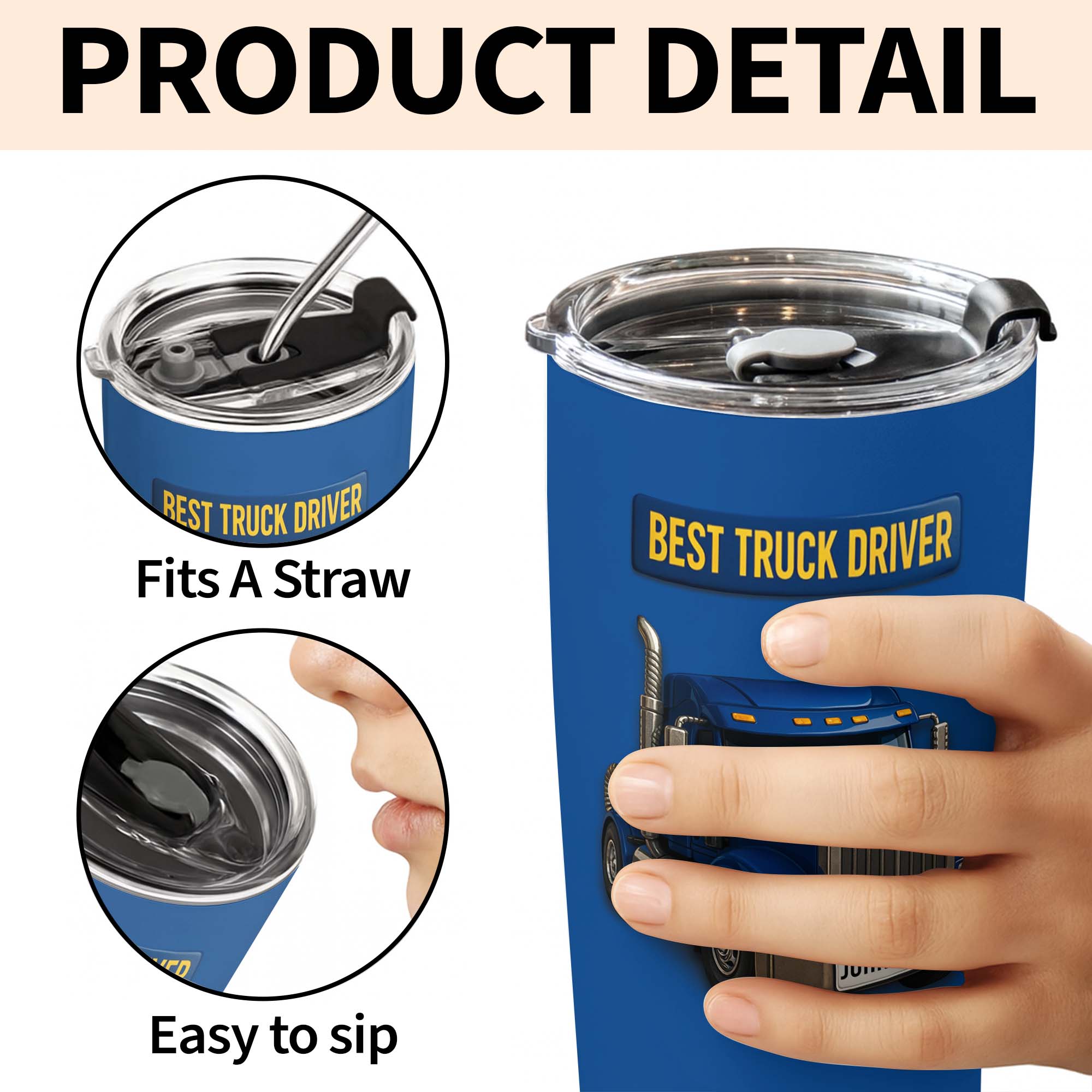 Personalized 20oz Stainless Steel Tumbler Custom Name Gift for Truck Driver