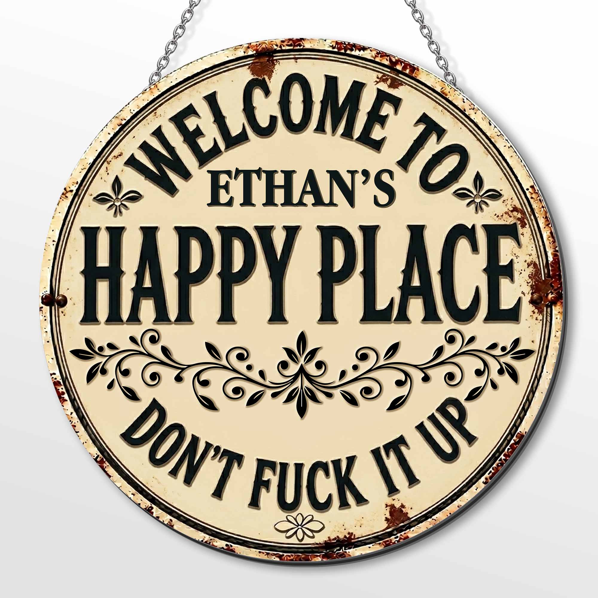 Personalized Custom Metal Sign Welcome to My Happy Place Gift