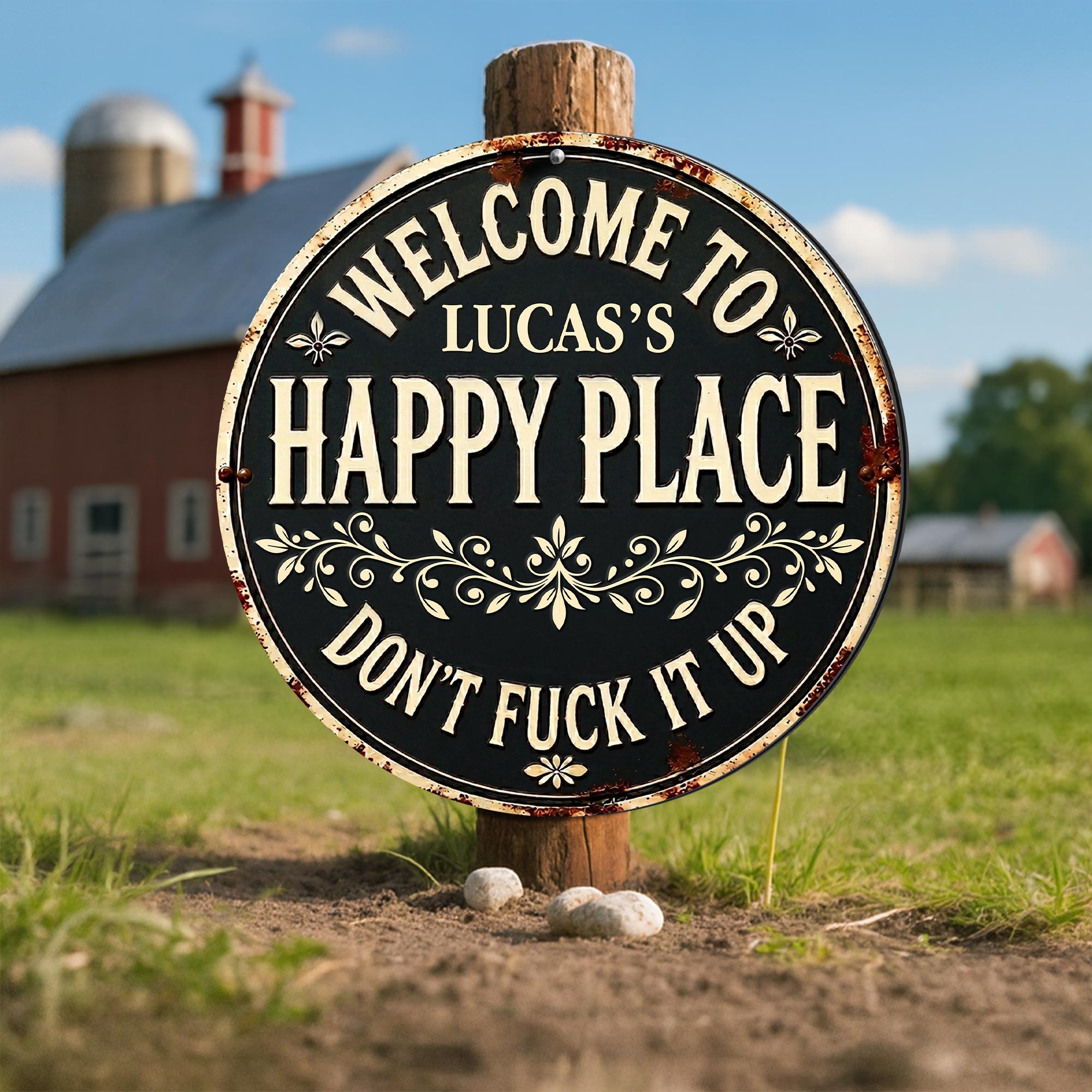 Personalized Custom Metal Sign Welcome to My Happy Place Gift