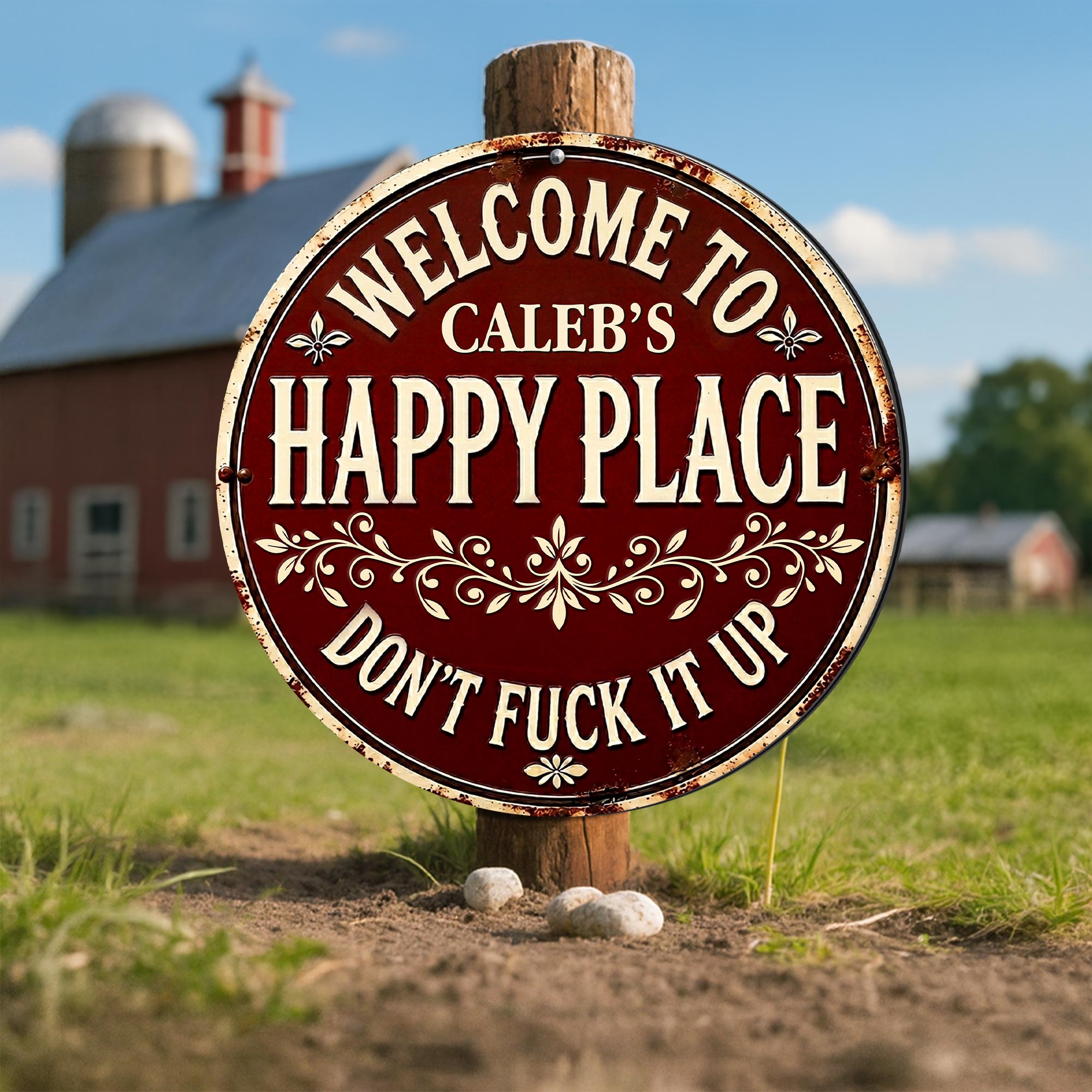 Personalized Custom Metal Sign Welcome to My Happy Place Gift