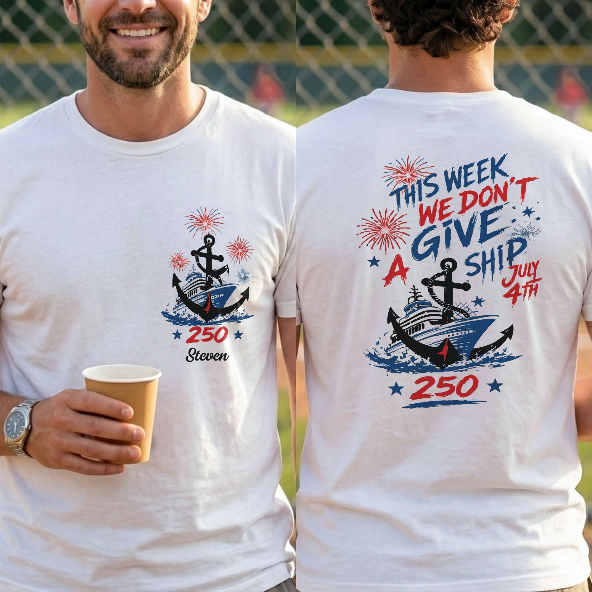 Personalized 4th of July T-Shirt Custom Name Anchor Gift