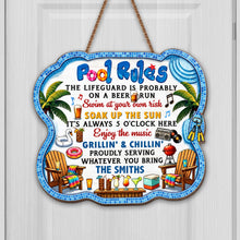 Load image into Gallery viewer, Personalized Pool Rules Wood Sign Custom Name Gift for Family
