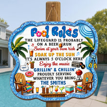 Load image into Gallery viewer, Personalized Pool Rules Wood Sign Custom Name Gift for Family
