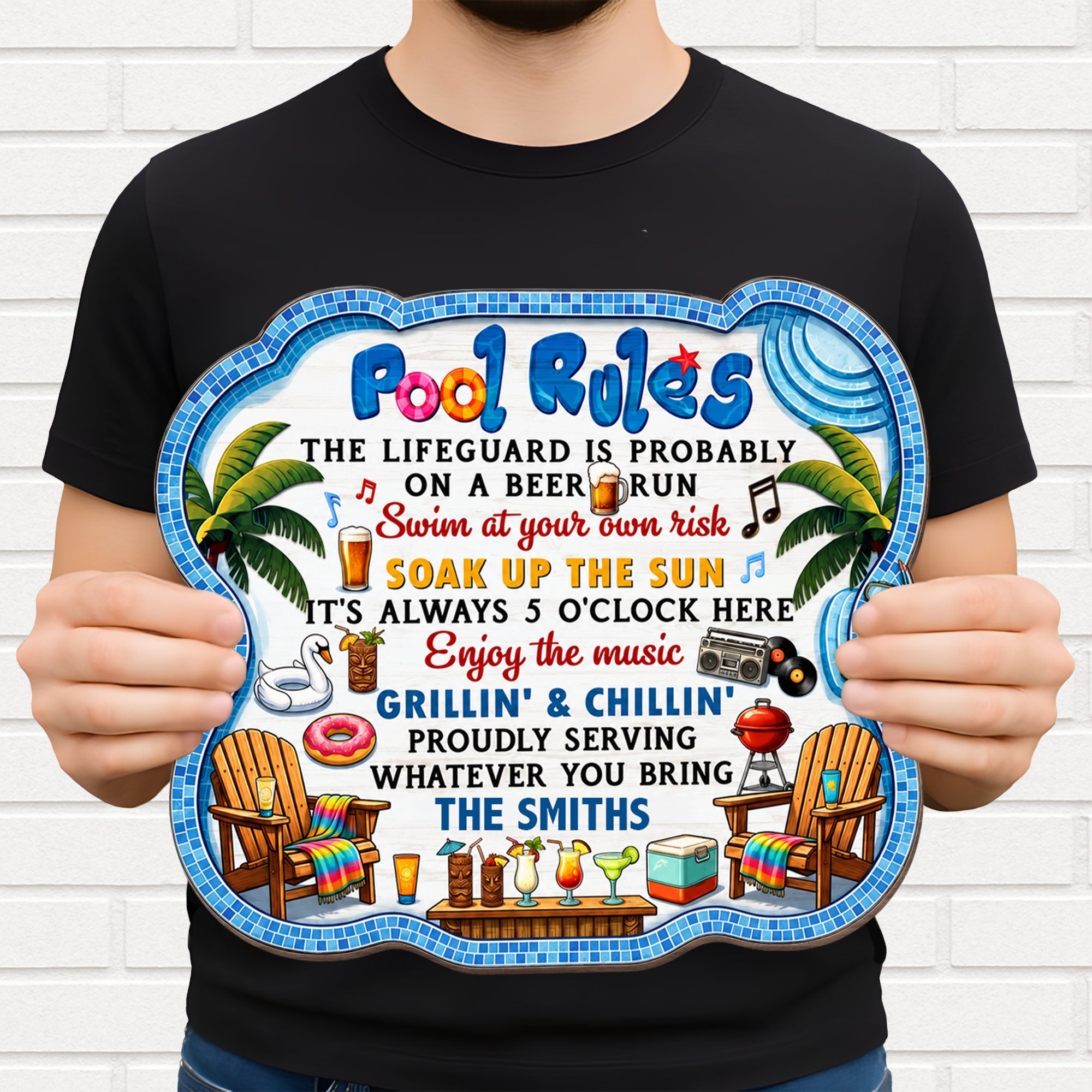 Personalized Pool Rules Wood Sign Custom Name Gift for Family