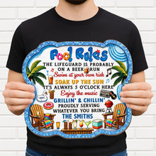 Load image into Gallery viewer, Personalized Pool Rules Wood Sign Custom Name Gift for Family
