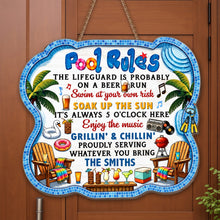 Load image into Gallery viewer, Personalized Pool Rules Wood Sign Custom Name Gift for Family
