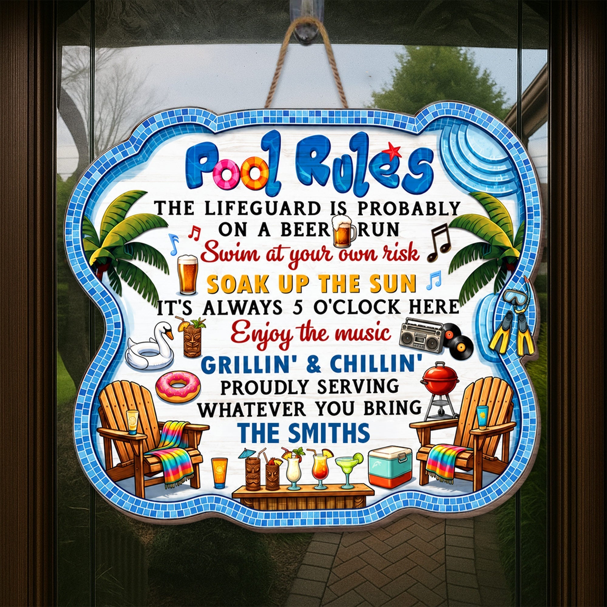Personalized Pool Rules Wood Sign Custom Name Gift for Family