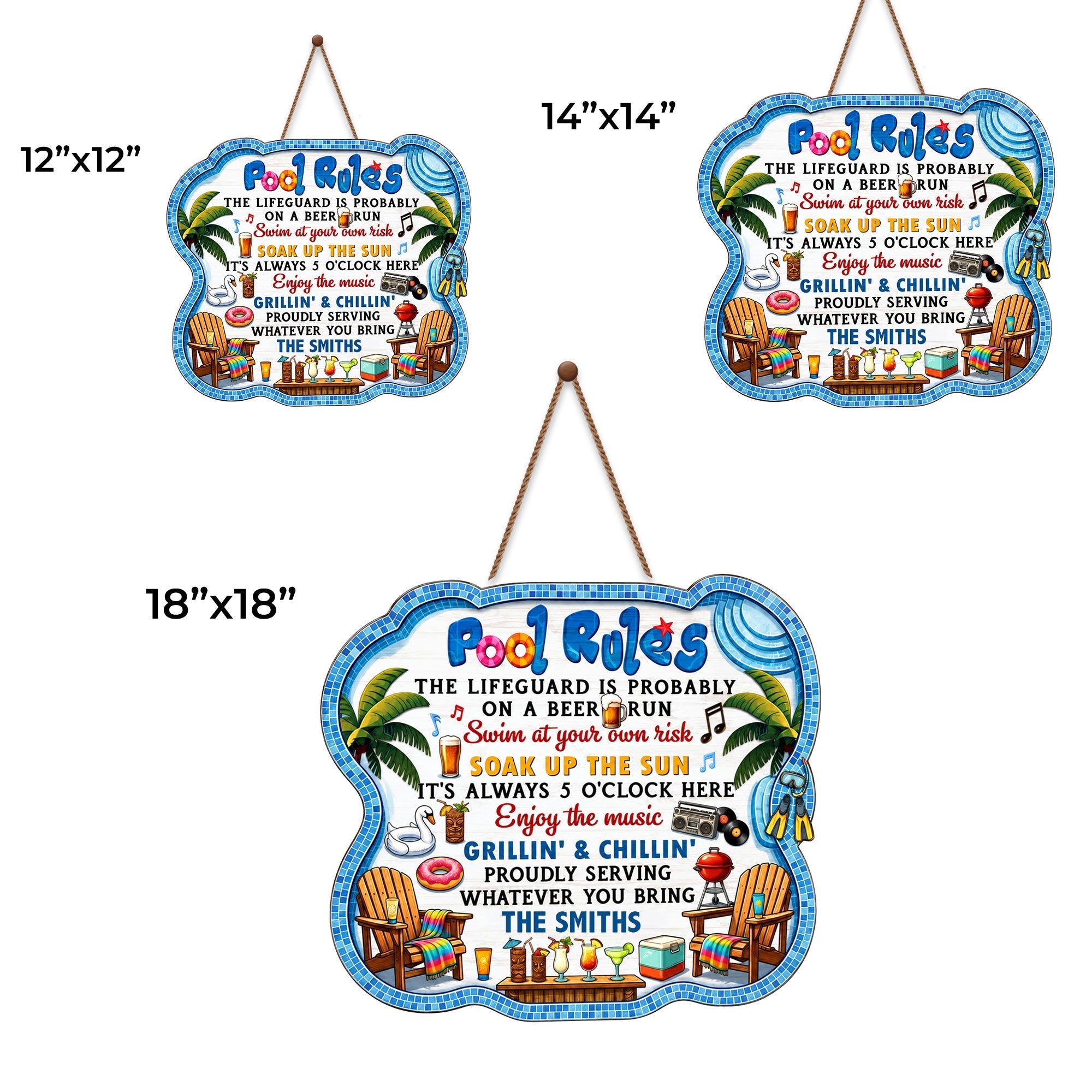Personalized Pool Rules Wood Sign Custom Name Gift for Family