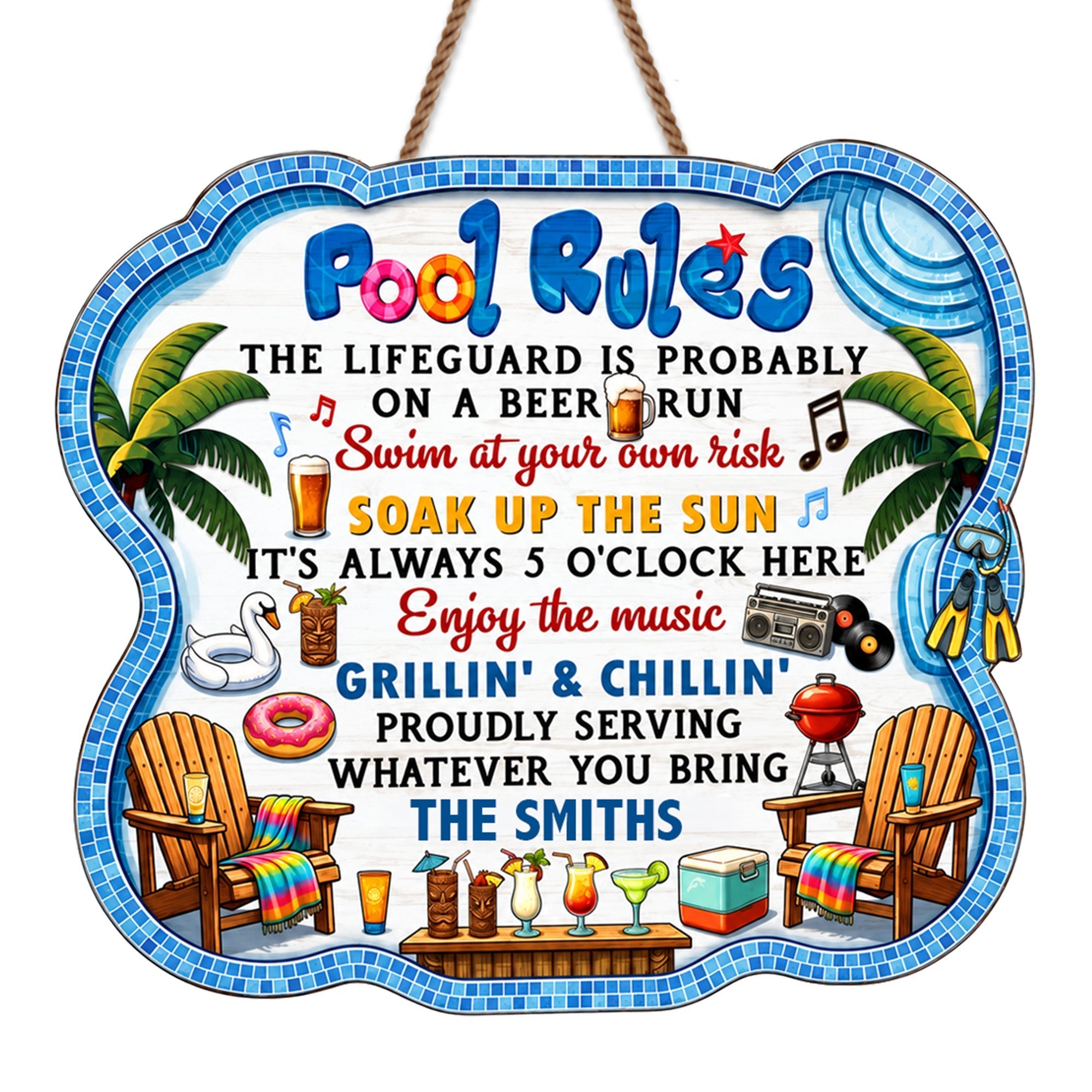 Personalized Pool Rules Wood Sign Custom Name Gift for Family