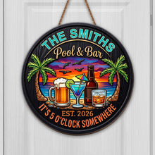 Load image into Gallery viewer, Personalized Wood Sign It's 5 O'clock Somewhere Custom Family Gift
