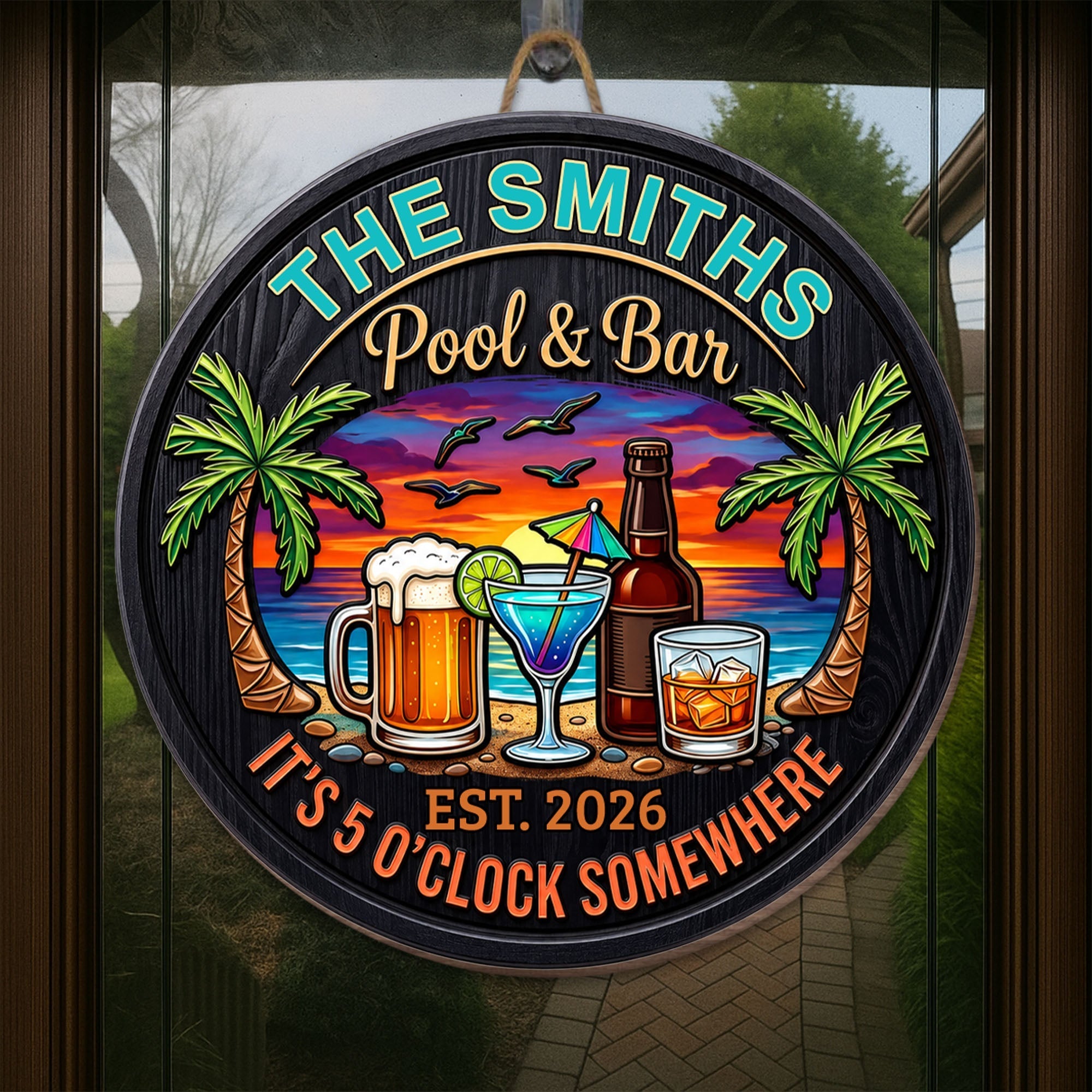 Personalized Wood Sign It's 5 O'clock Somewhere Custom Family Gift