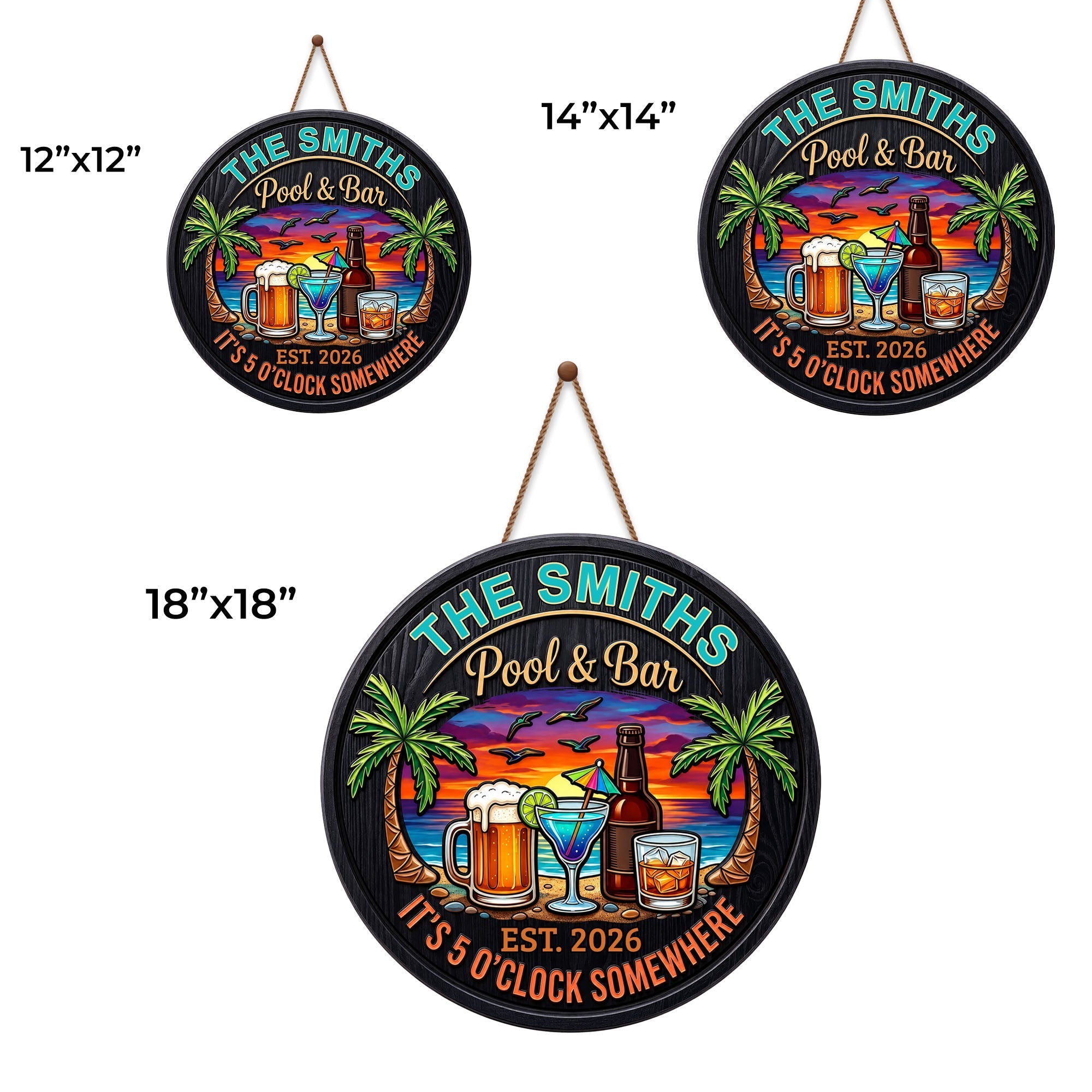 Personalized Wood Sign It's 5 O'clock Somewhere Custom Family Gift
