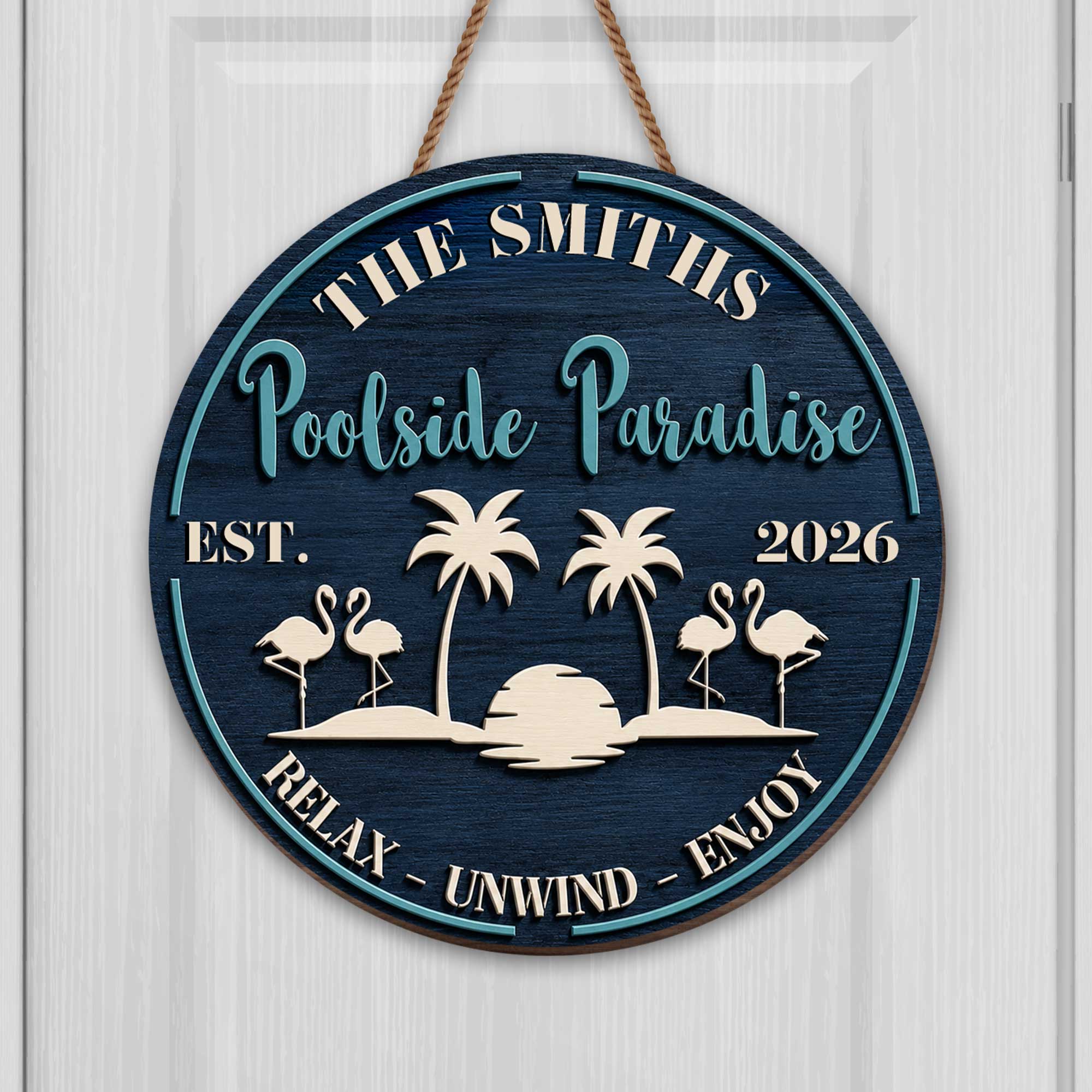 Personalized Wood Sign with Flamingos for Family Home Decor