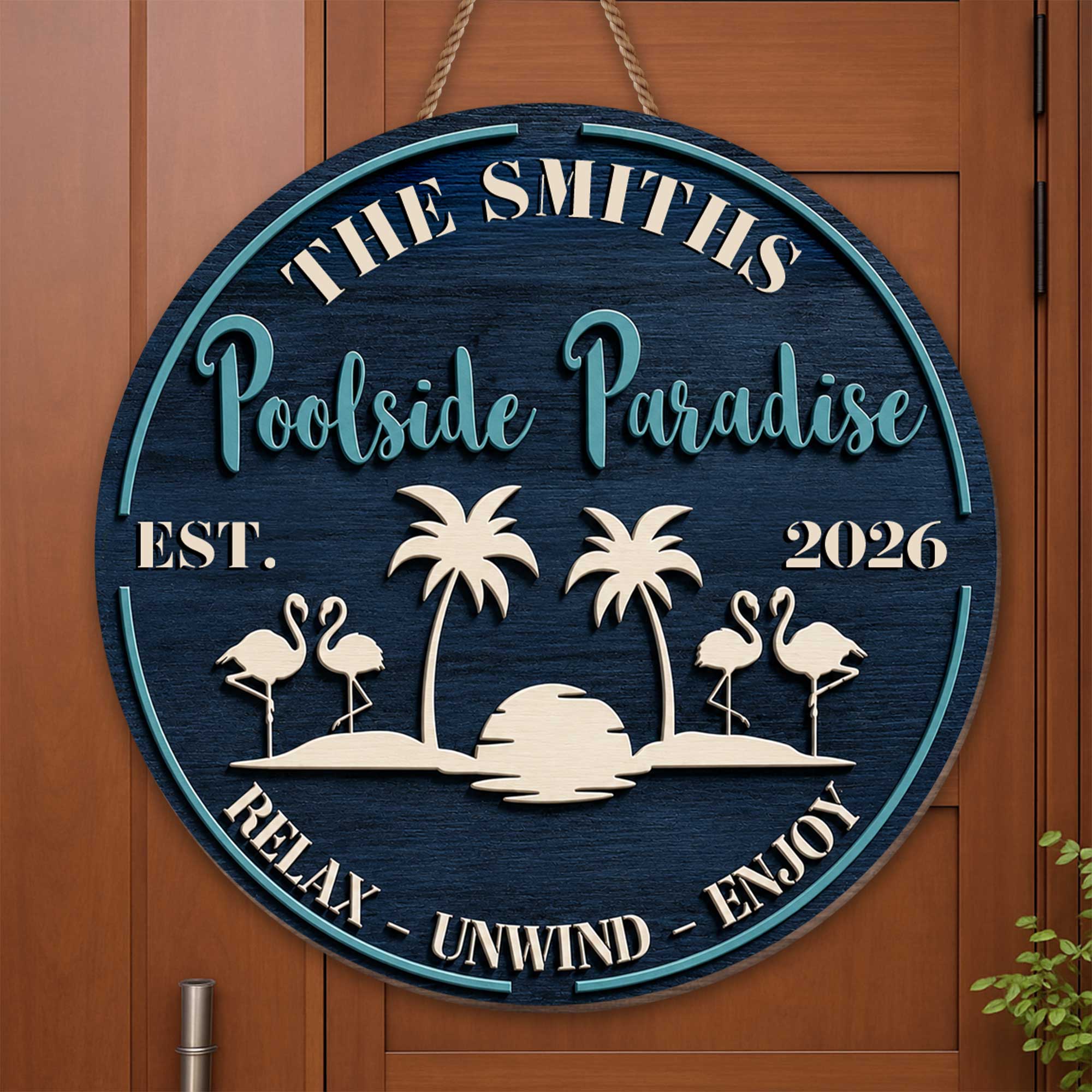 Personalized Wood Sign with Flamingos for Family Home Decor