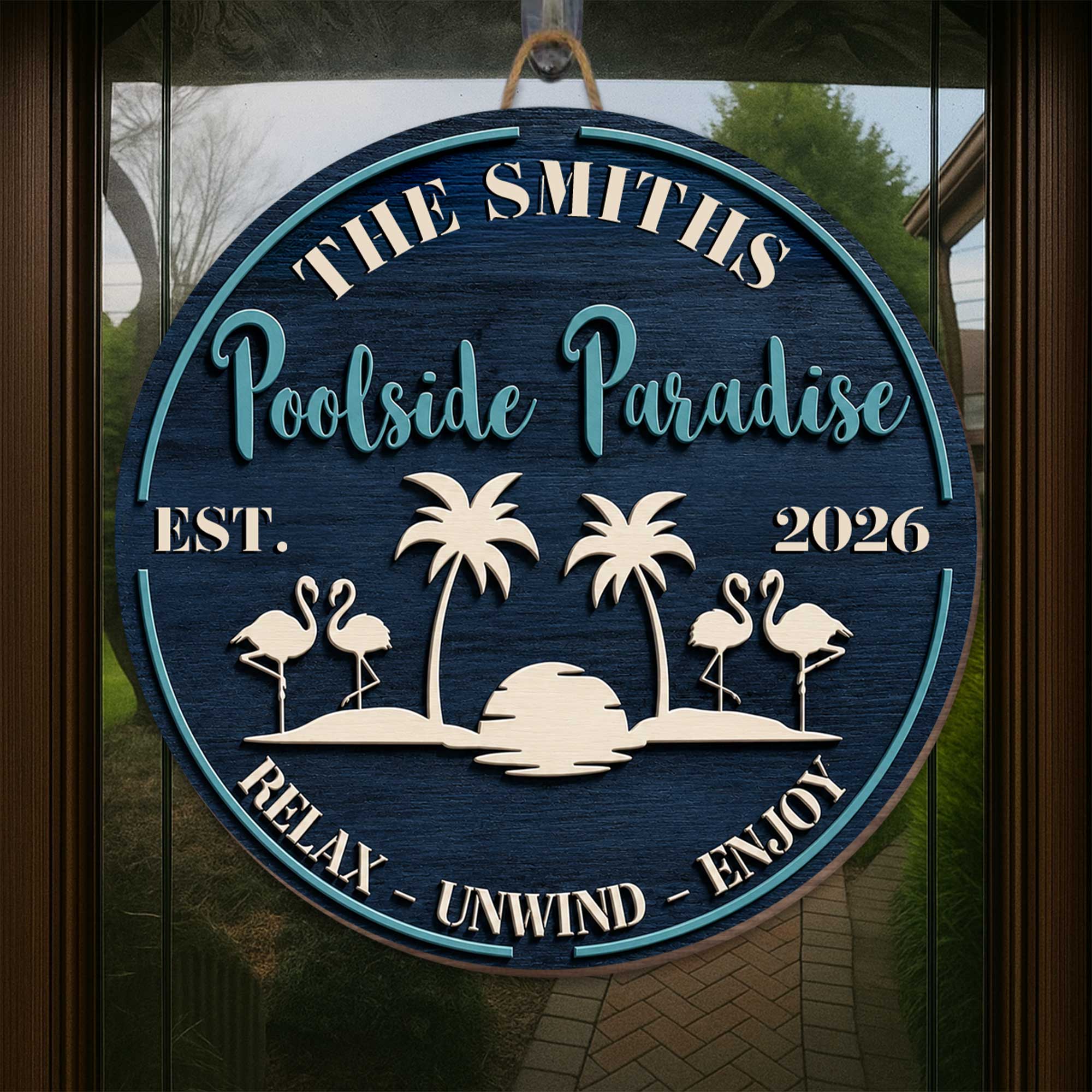 Personalized Wood Sign with Flamingos for Family Home Decor