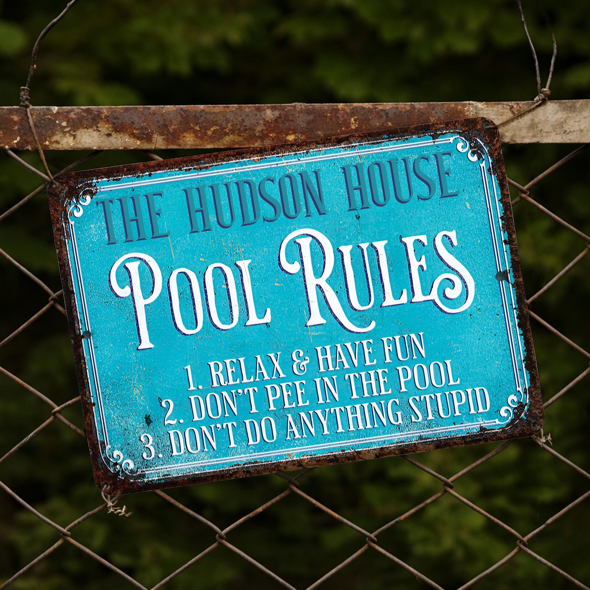 Personalized Metal Pool Rules Sign Custom Family Name Gift