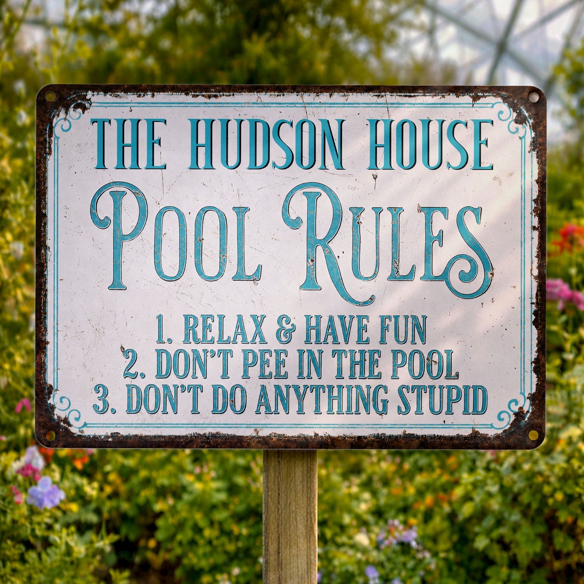Personalized Metal Pool Rules Sign Custom Family Name Gift