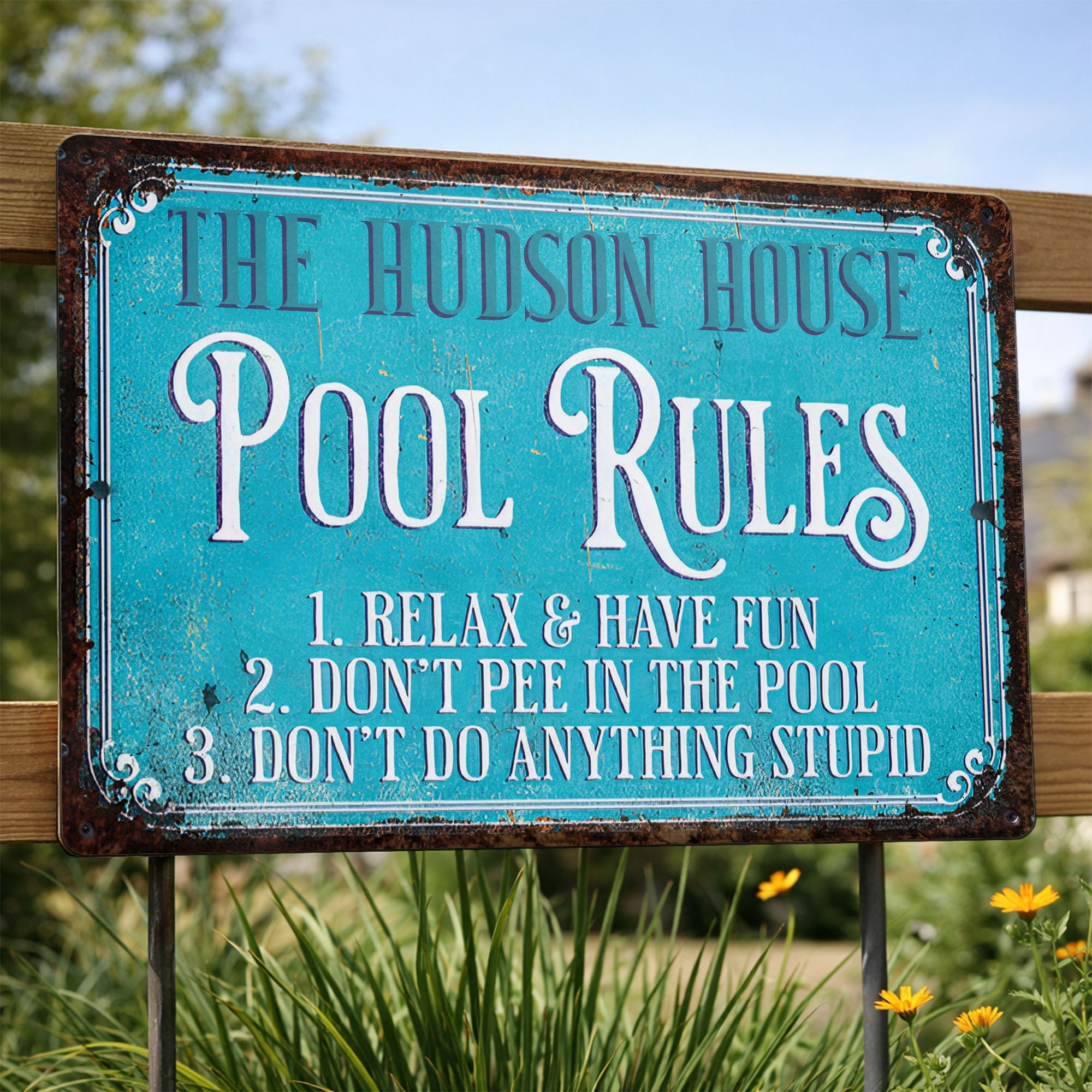 Personalized Metal Pool Rules Sign Custom Family Name Gift