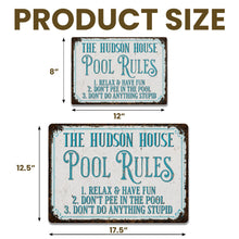 Load image into Gallery viewer, Personalized Metal Pool Rules Sign Custom Family Name Gift

