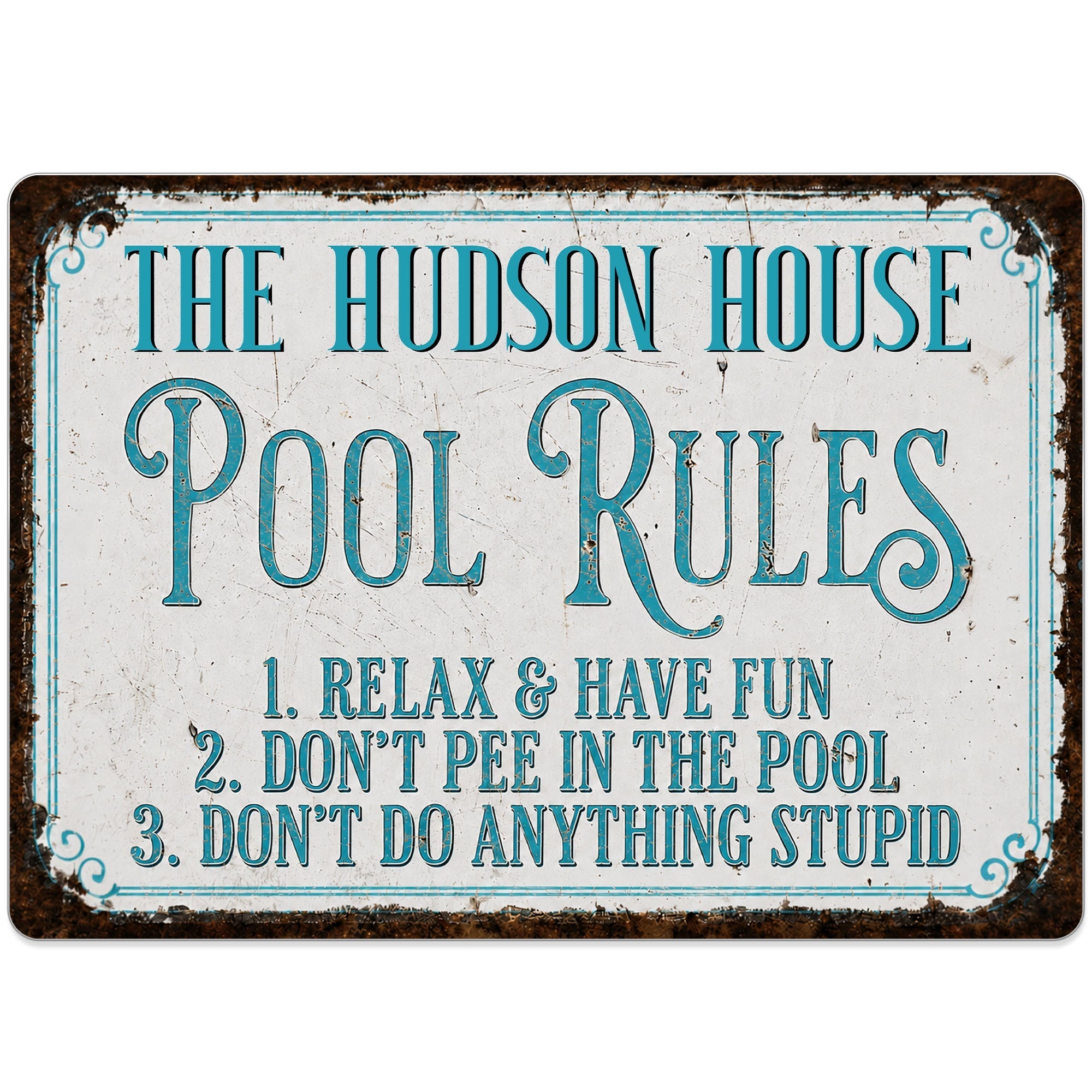 Personalized Metal Pool Rules Sign Custom Family Name Gift