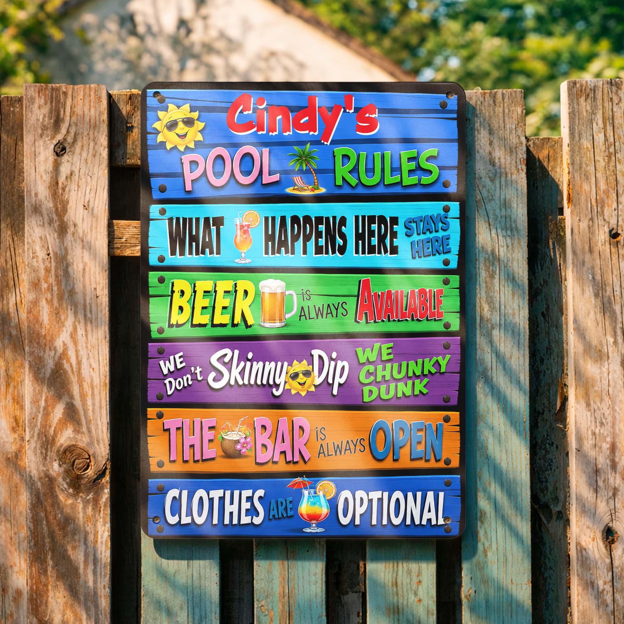 Personalized Metal Sign Pool Rules Custom Name Gift for Home