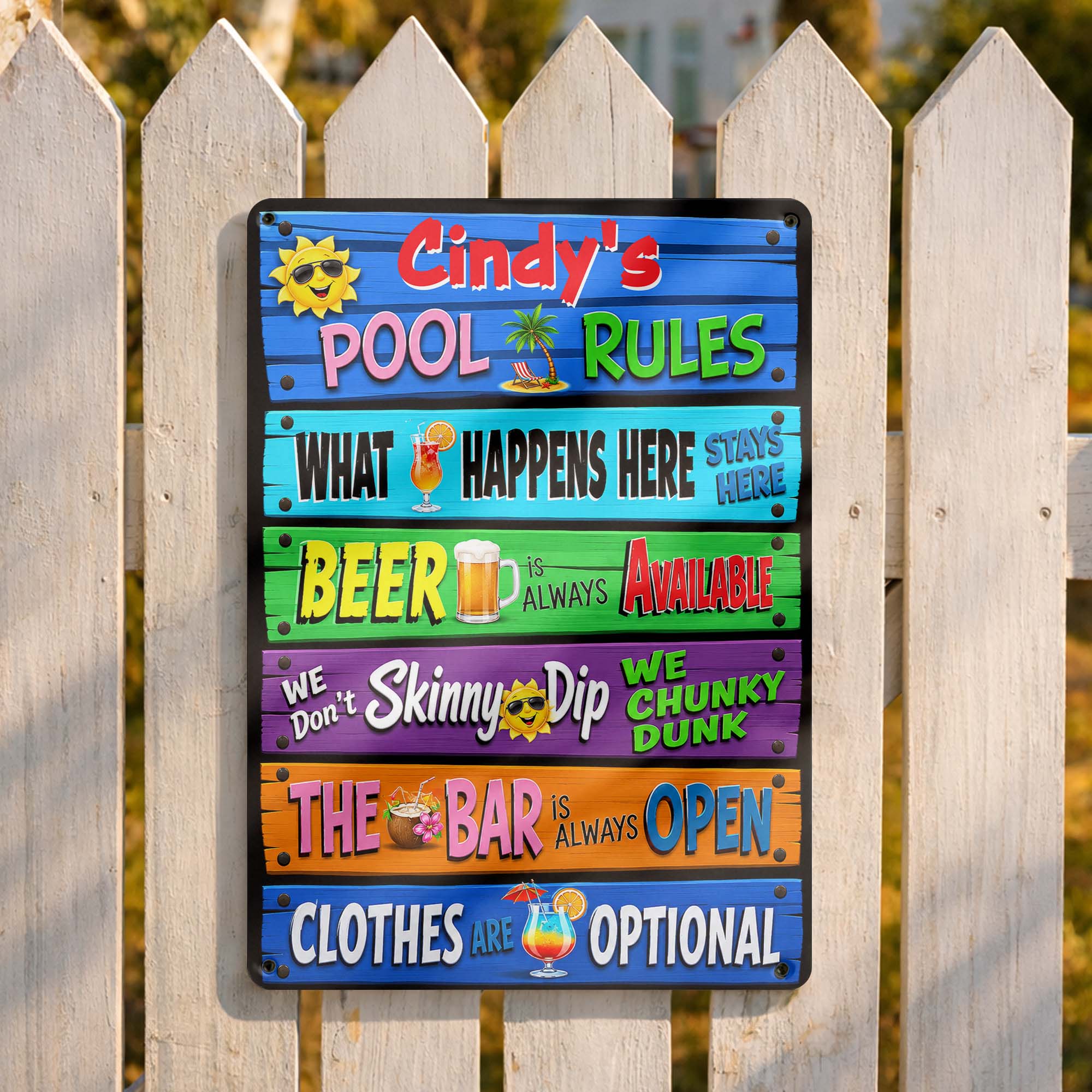 Personalized Metal Sign Pool Rules Custom Name Gift for Home