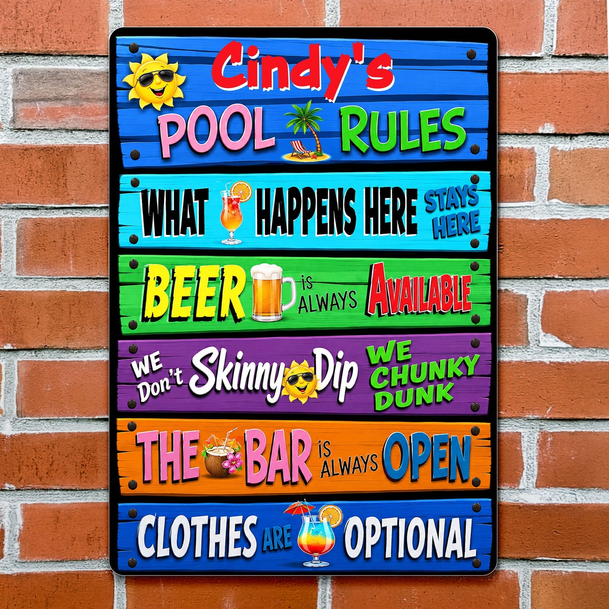 Personalized Metal Sign Pool Rules Custom Name Gift for Home