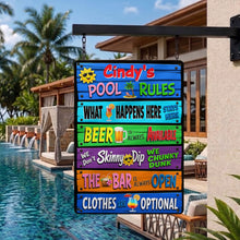 Load image into Gallery viewer, Personalized Metal Sign Pool Rules Custom Name Gift for Home
