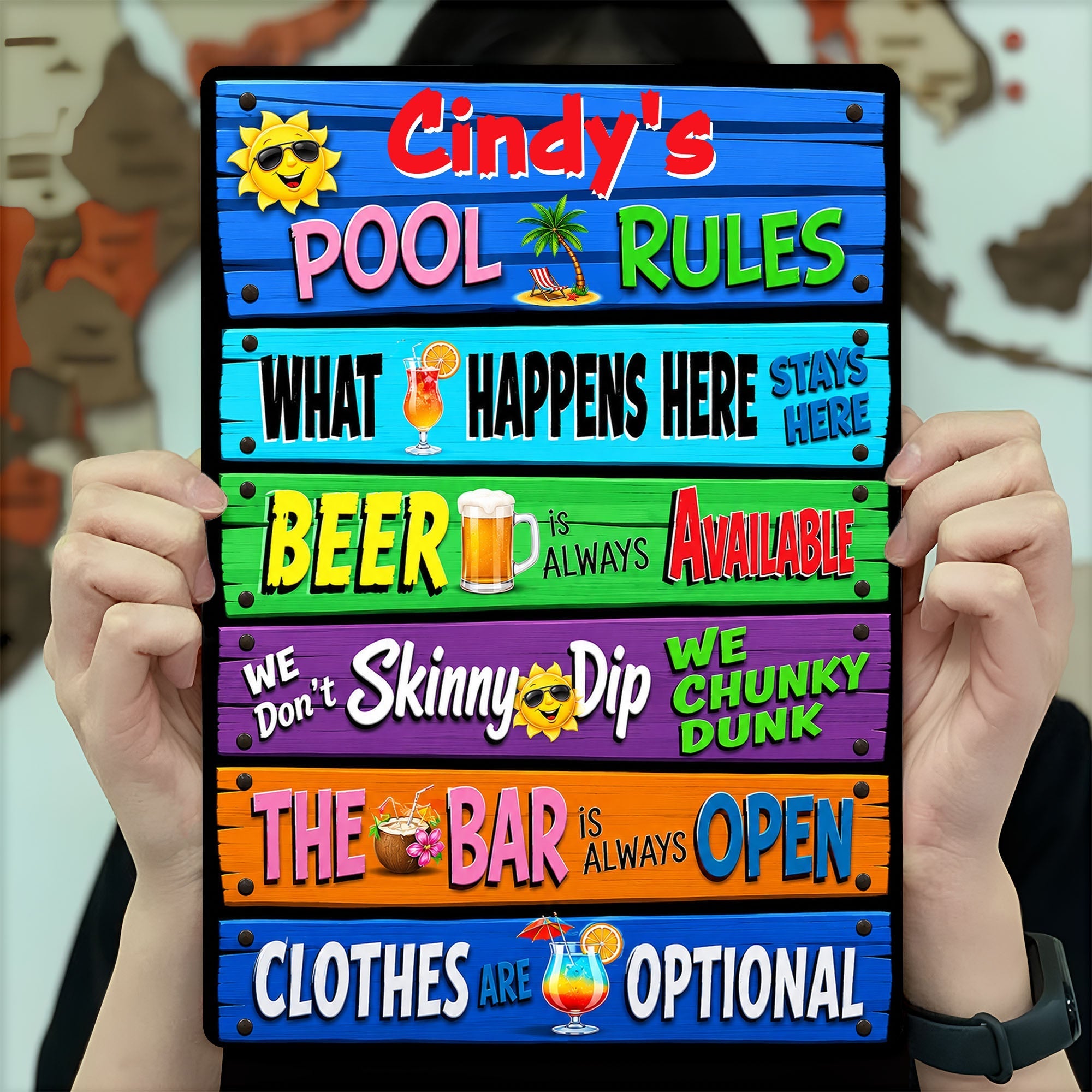 Personalized Metal Sign Pool Rules Custom Name Gift for Home