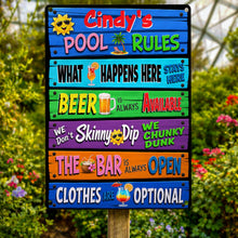 Load image into Gallery viewer, Personalized Metal Sign Pool Rules Custom Name Gift for Home

