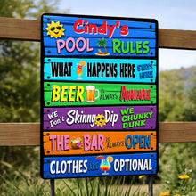 Load image into Gallery viewer, Personalized Metal Sign Pool Rules Custom Name Gift for Home
