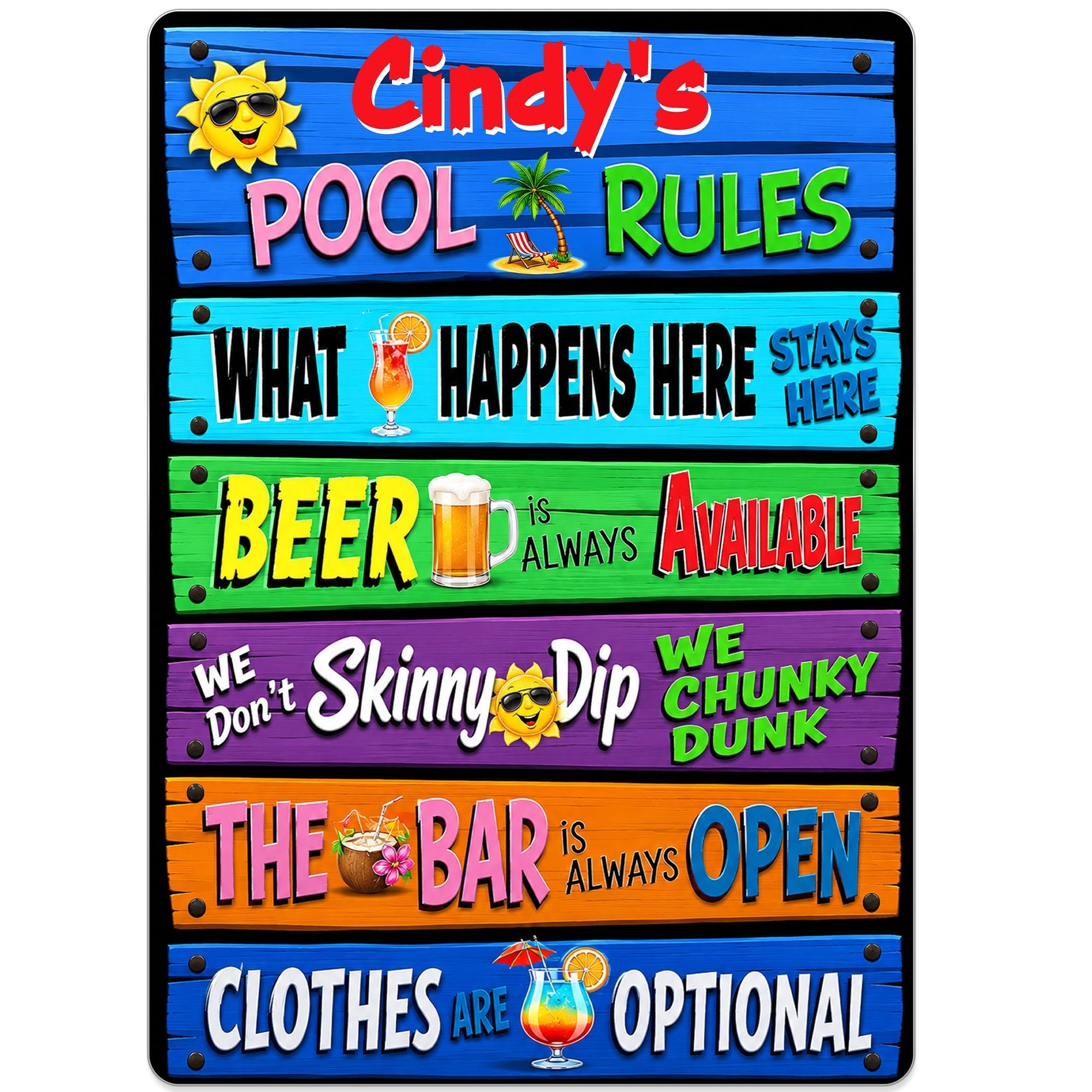 Personalized Metal Sign Pool Rules Custom Name Gift for Home