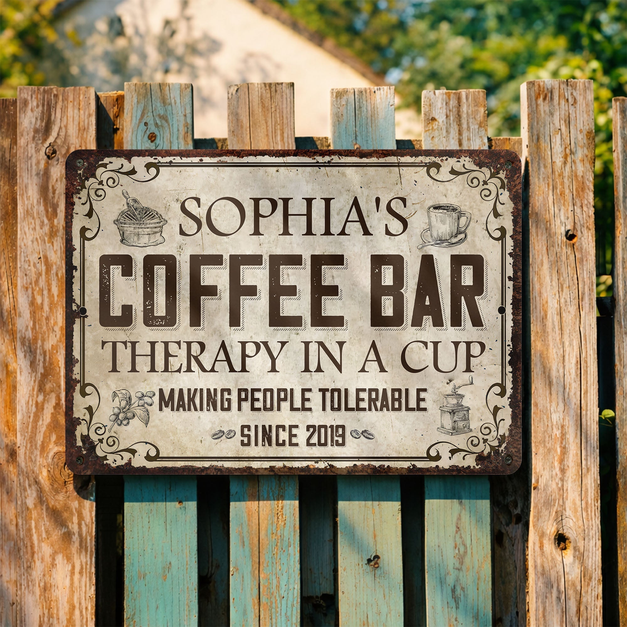 Personalized Coffee Bar Metal Sign Custom Name Gift for Coffee Lovers