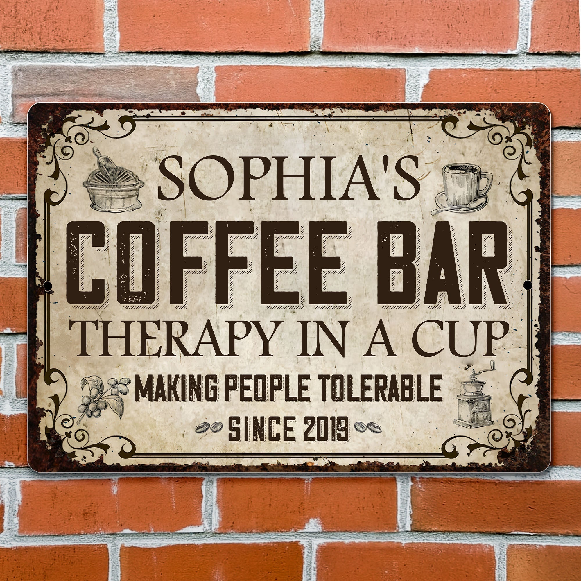 Personalized Coffee Bar Metal Sign Custom Name Gift for Coffee Lovers