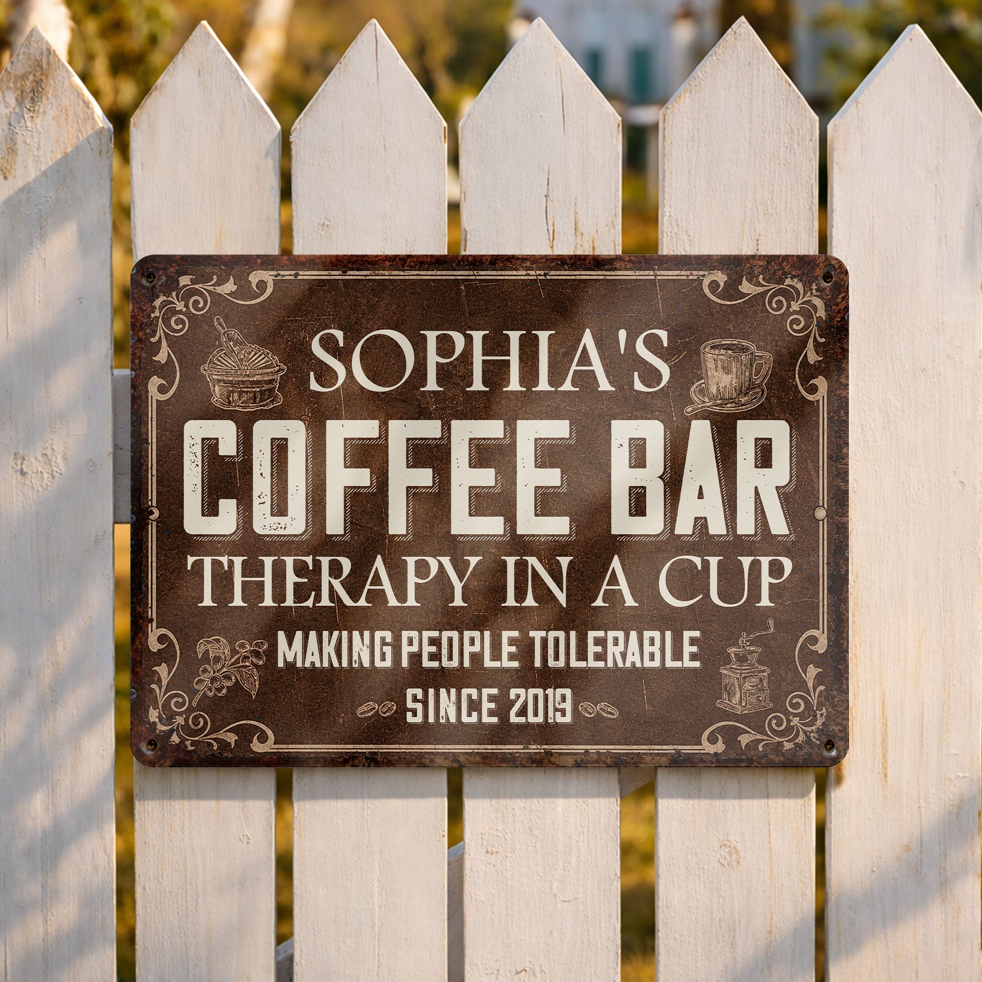 Personalized Coffee Bar Metal Sign Custom Name Gift for Coffee Lovers