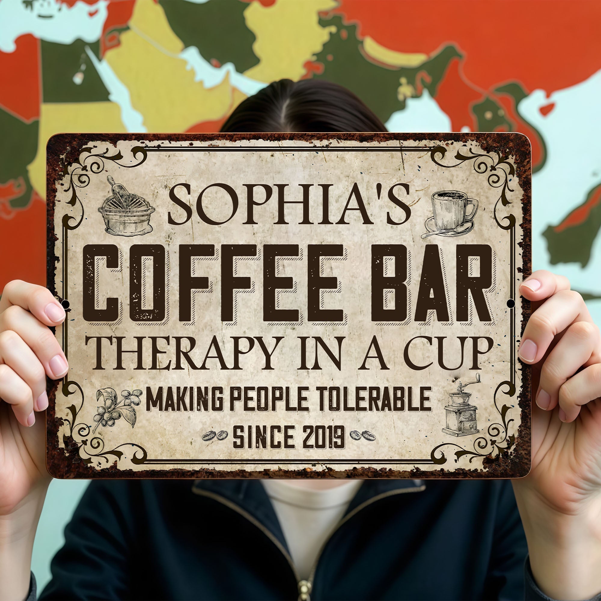 Personalized Coffee Bar Metal Sign Custom Name Gift for Coffee Lovers