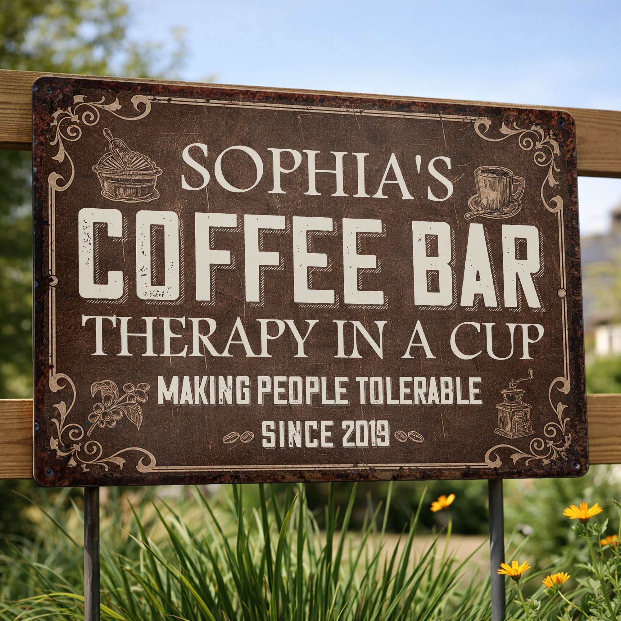 Personalized Coffee Bar Metal Sign Custom Name Gift for Coffee Lovers