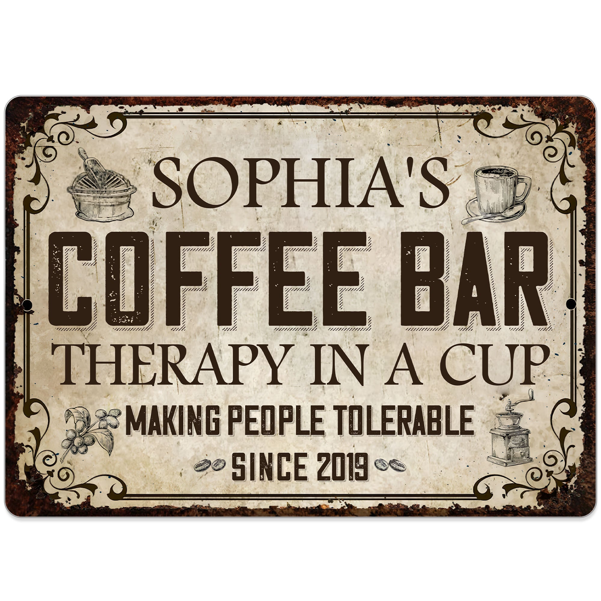 Personalized Coffee Bar Metal Sign Custom Name Gift for Coffee Lovers