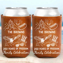 Load image into Gallery viewer, Personalized Leather Can Cooler Custom Family Name Eagle 4th of July Gift
