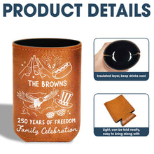 Load image into Gallery viewer, Personalized Leather Can Cooler Custom Family Name Eagle 4th of July Gift
