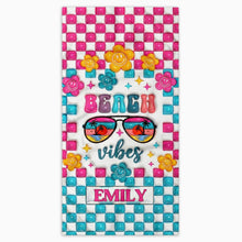 Load image into Gallery viewer, Personalized Beach Towel Custom Name Checkered Design Gift
