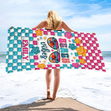 Load image into Gallery viewer, Personalized Beach Towel Custom Name Checkered Design Gift
