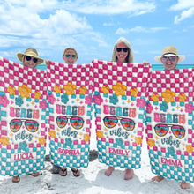 Load image into Gallery viewer, Personalized Beach Towel Custom Name Checkered Design Gift
