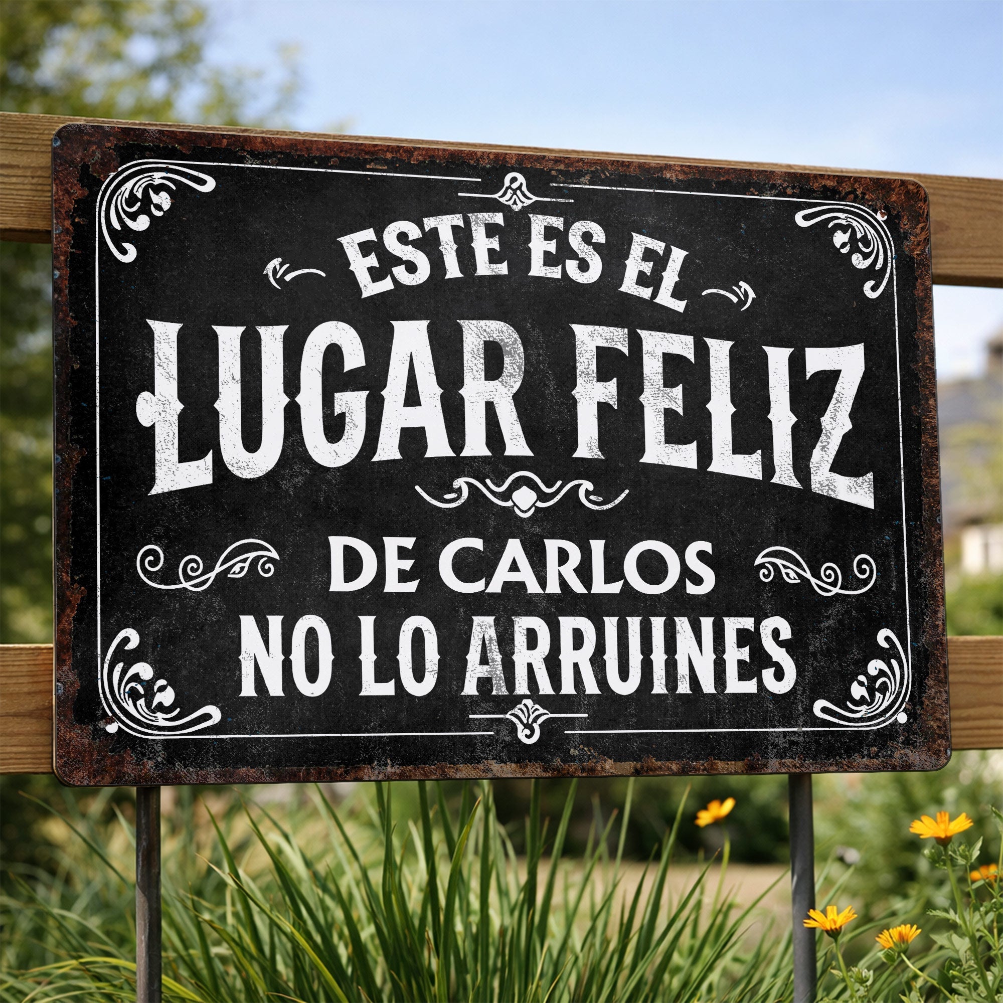 Personalized Metal Sign Custom Name Happy Place Gift for Dad