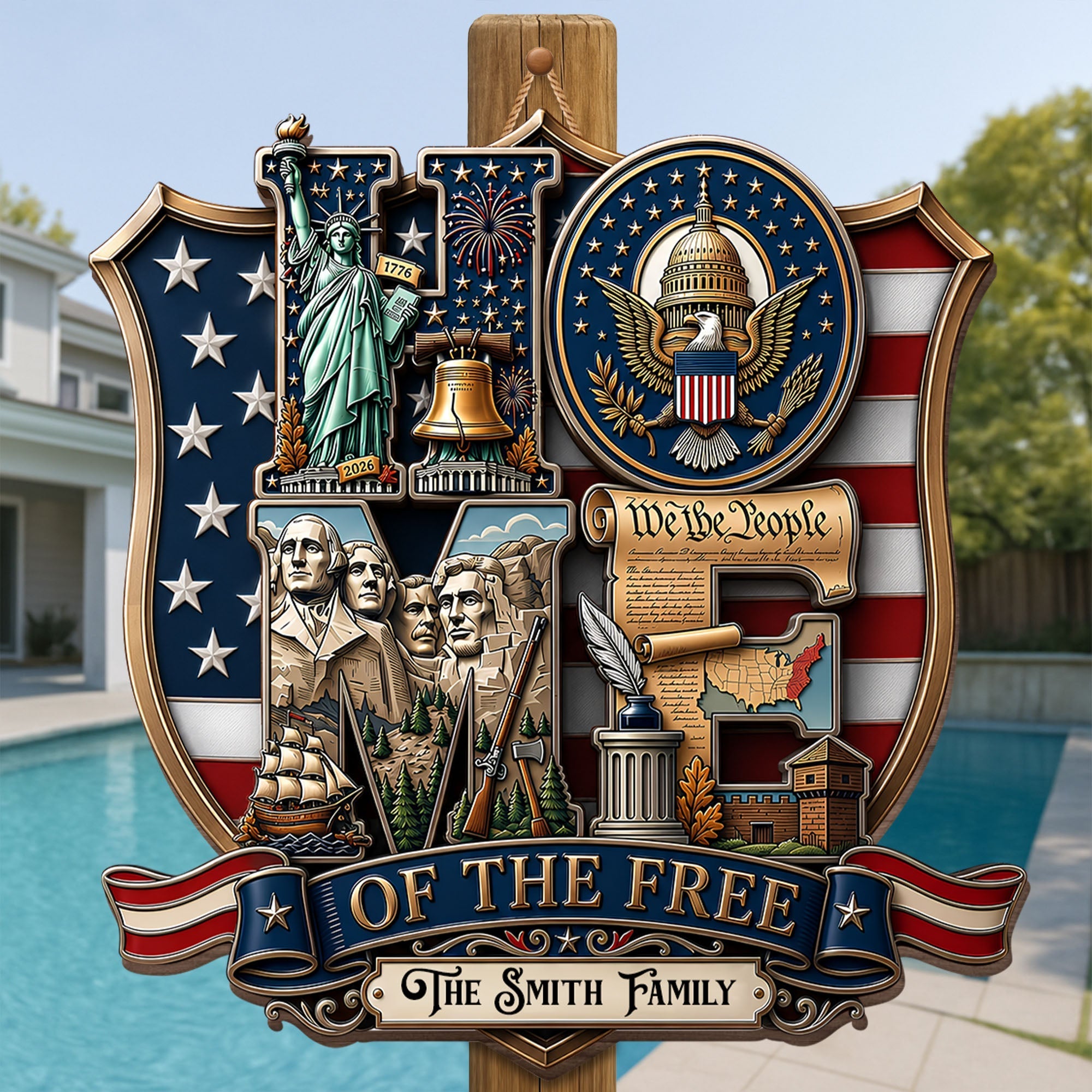 Personalized Patriotic Wood Sign Custom Family Name Gift