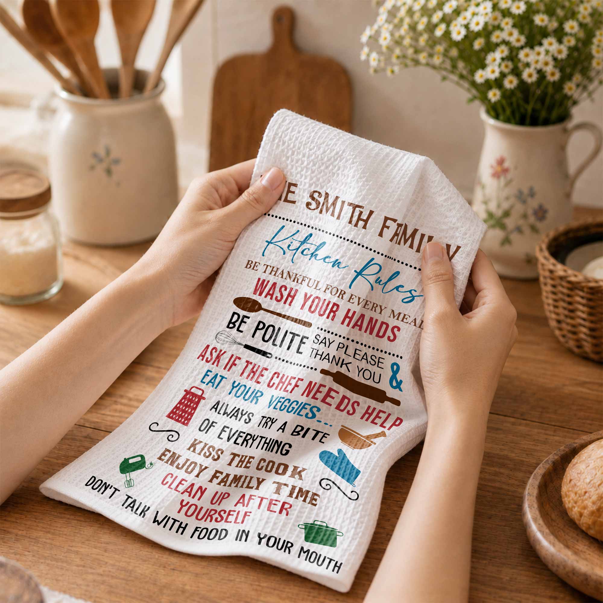 Personalized Kitchen Towel Custom Family Name Gift Idea