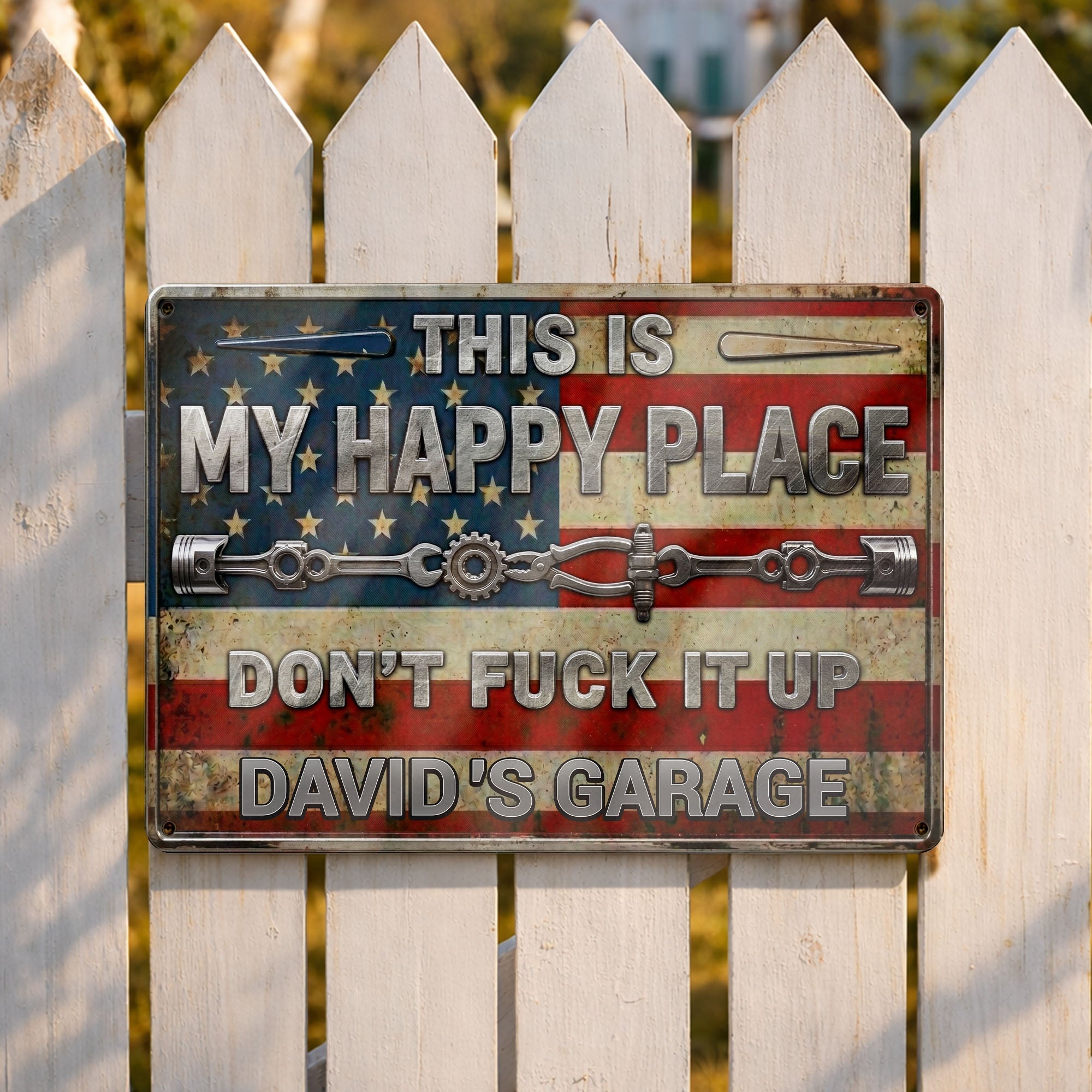 Personalized Metal Sign Custom Name American Flag Gift for Dad