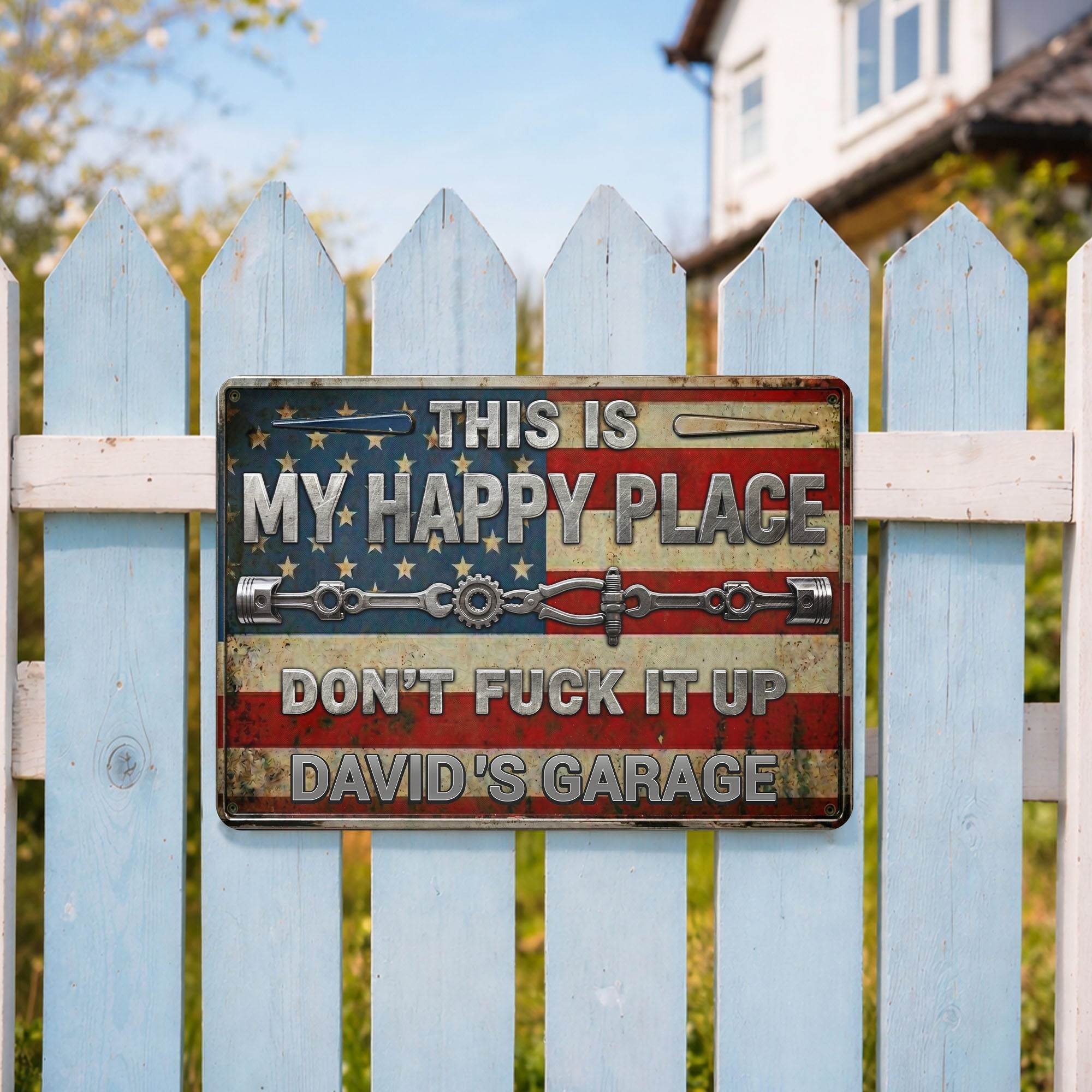 Personalized Metal Sign Custom Name American Flag Gift for Dad