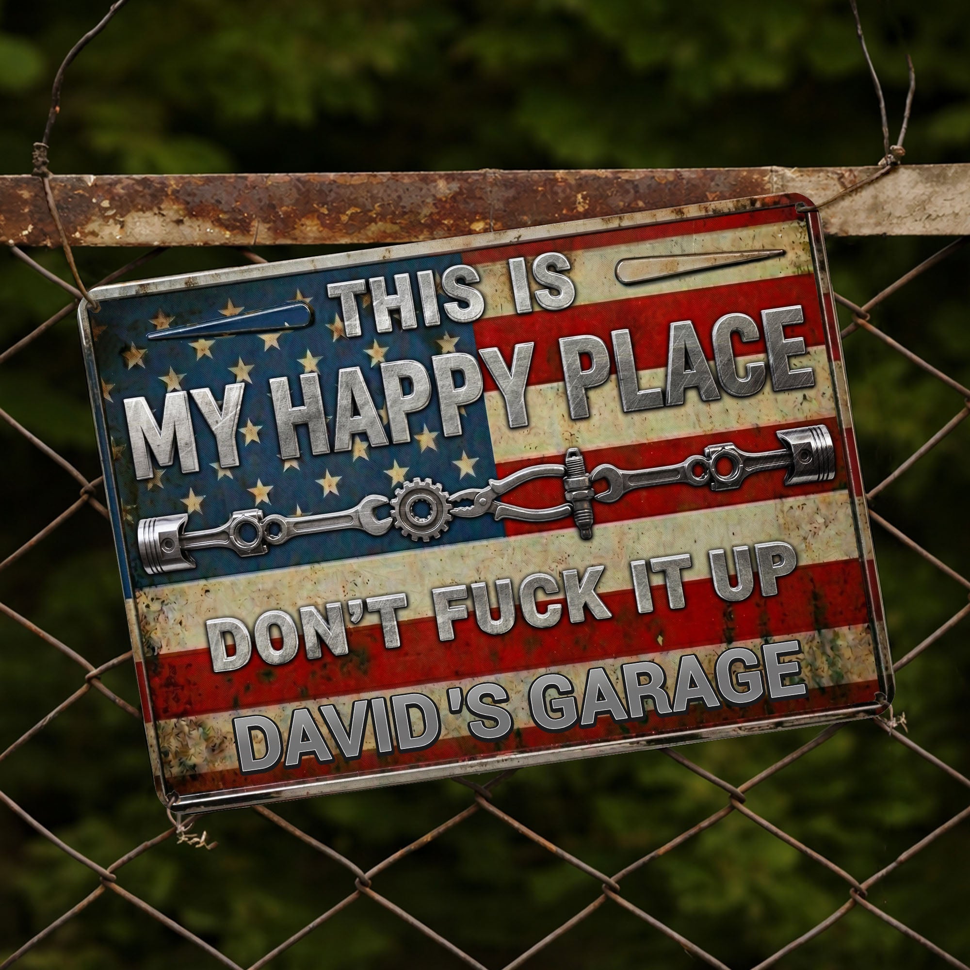 Personalized Metal Sign Custom Name American Flag Gift for Dad